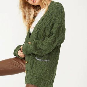 Free People Green Cable Knit Cardigan